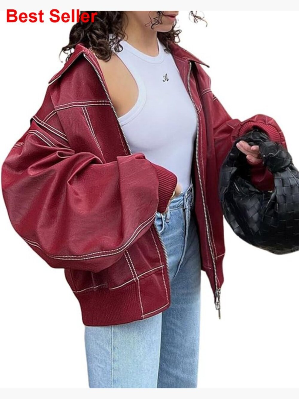Faux Leather Motorcycle Jacket Oversized Zip Up Winter Coat Outerwear